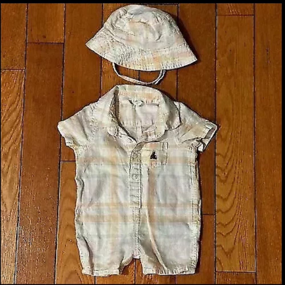 Baby GAP 0-3 months Pastel Plaid Shirt and Hat Set Spring Summer Easter